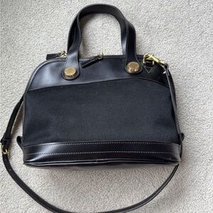 Black Leather and Canvas Handbag